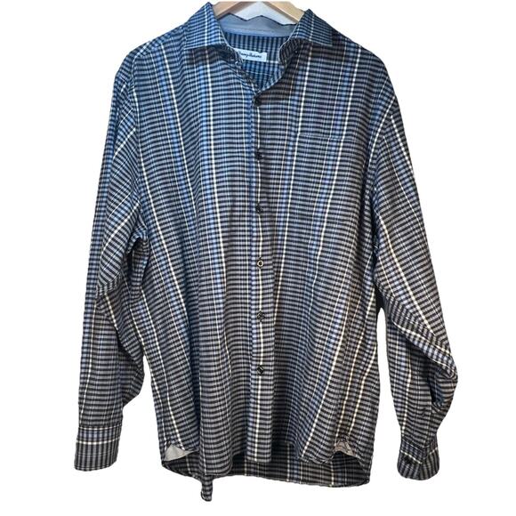 TOMMY BAHAMA men's large Shirt Long Sleeve Button Up blue silk blend Flip Cuff - Picture 1 of 9